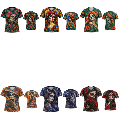 Parke Horizon Top – Women's Día de los Muertos La Catrina Stained Glass V-Neck Sports Top