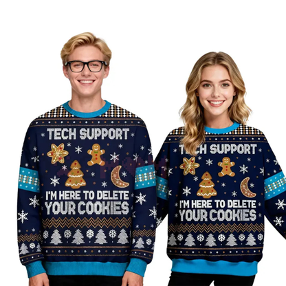 Geeksoutfit Tech Support Fun Ugly Christmas Sweater – Cozy Knit Crewneck Pullover