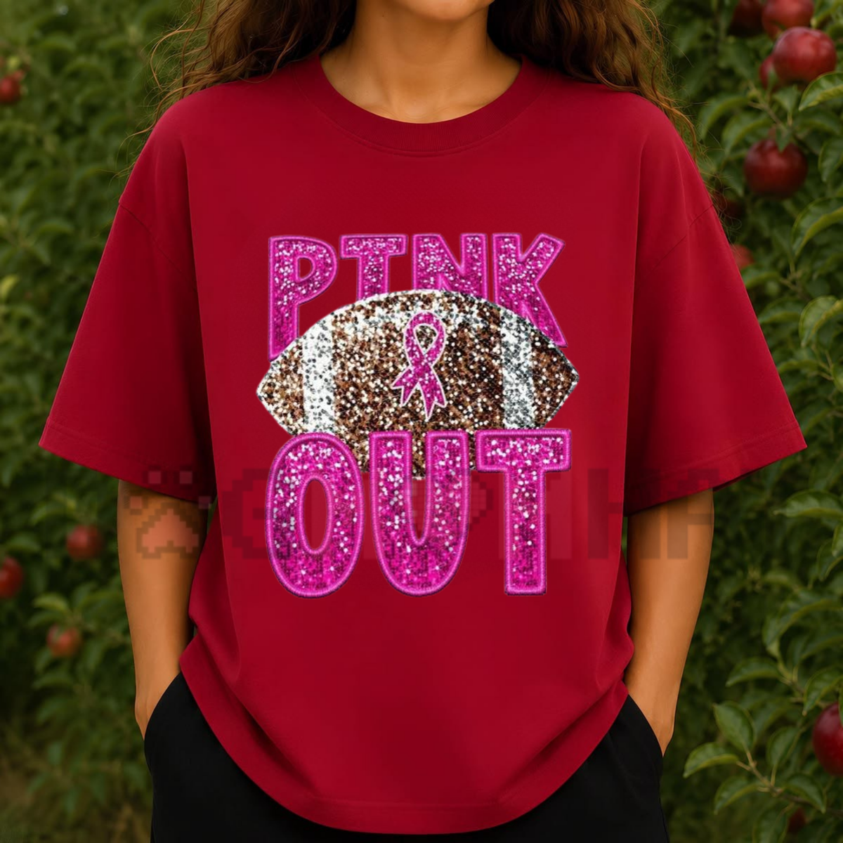Pink Glitter Football Awareness Graphic T-Shirt