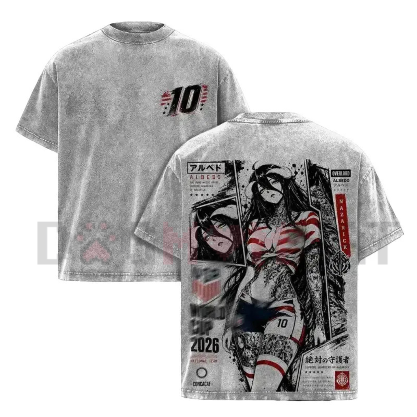 Albedo Overlord Vintage Washed Tee - World Football Tour 2026 Gothic Anime Shirt