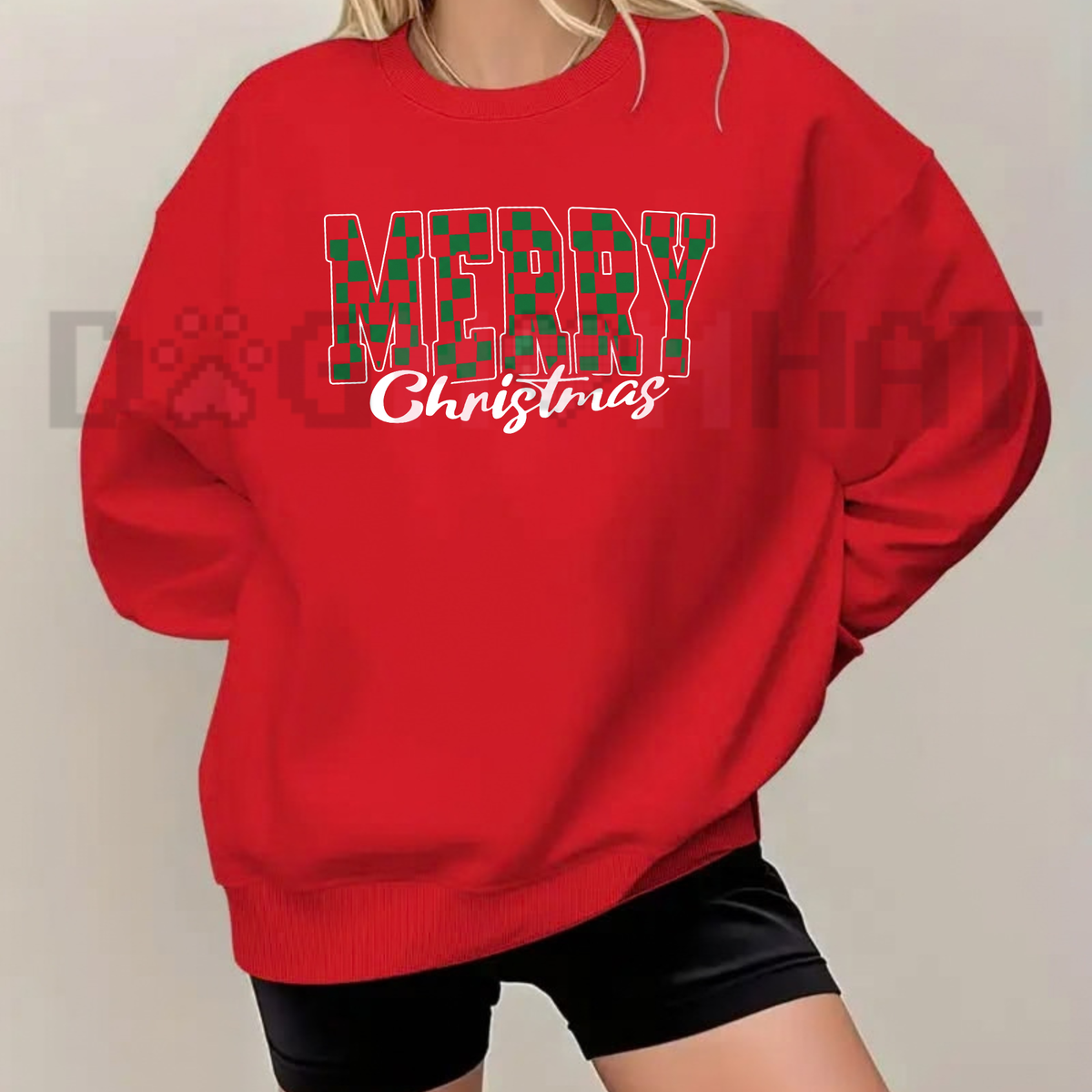 Merry Christmas Checkered Holiday Graphic Sweatshirt