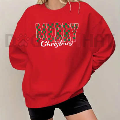 Merry Christmas Checkered Holiday Graphic Sweatshirt