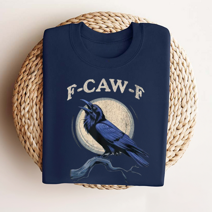 "F-Caw-F" Crow & Raven Graphic T-Shirt – Funny Bird Design, Soft Loose Fit Streetwear, Gothic Lettering