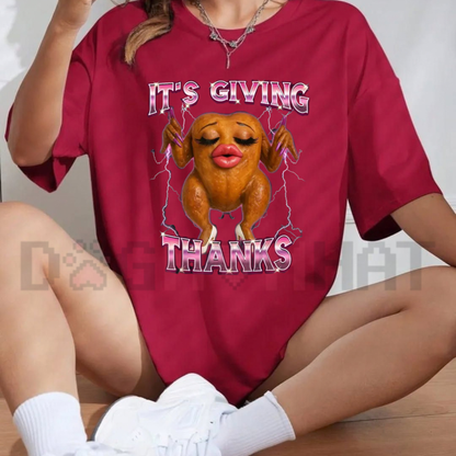 Festive Friction Tee – Fit Turkey Meme "It's Giving Thanks" Thanksgiving Graphic T-Shirt