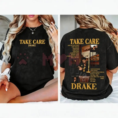 Drake Take Care Vintage Acid Wash Graphic Tee - Retro Y2K Rap Music Oversized Streetwear Unisex T-Shirt & Vest
