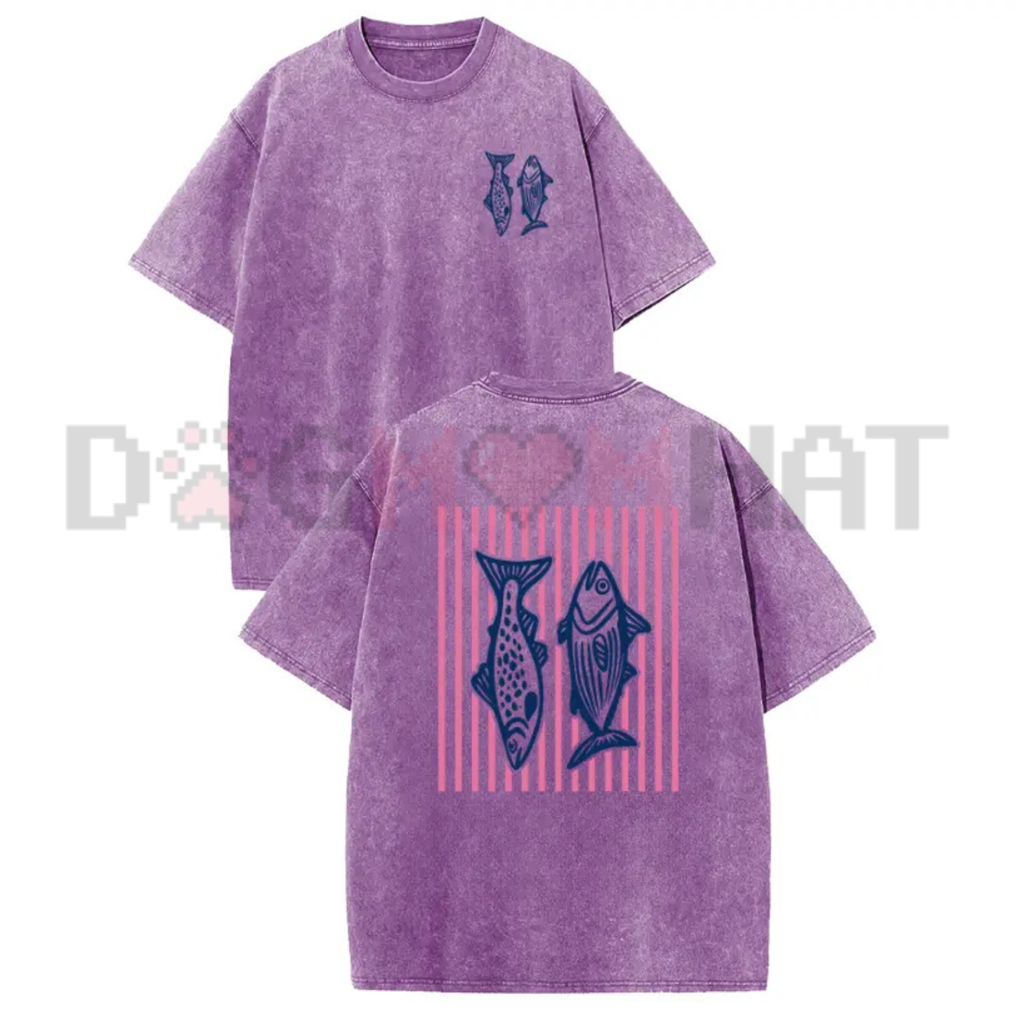 Holafish Heavyweight Pink Striped Acid-Wash Tee