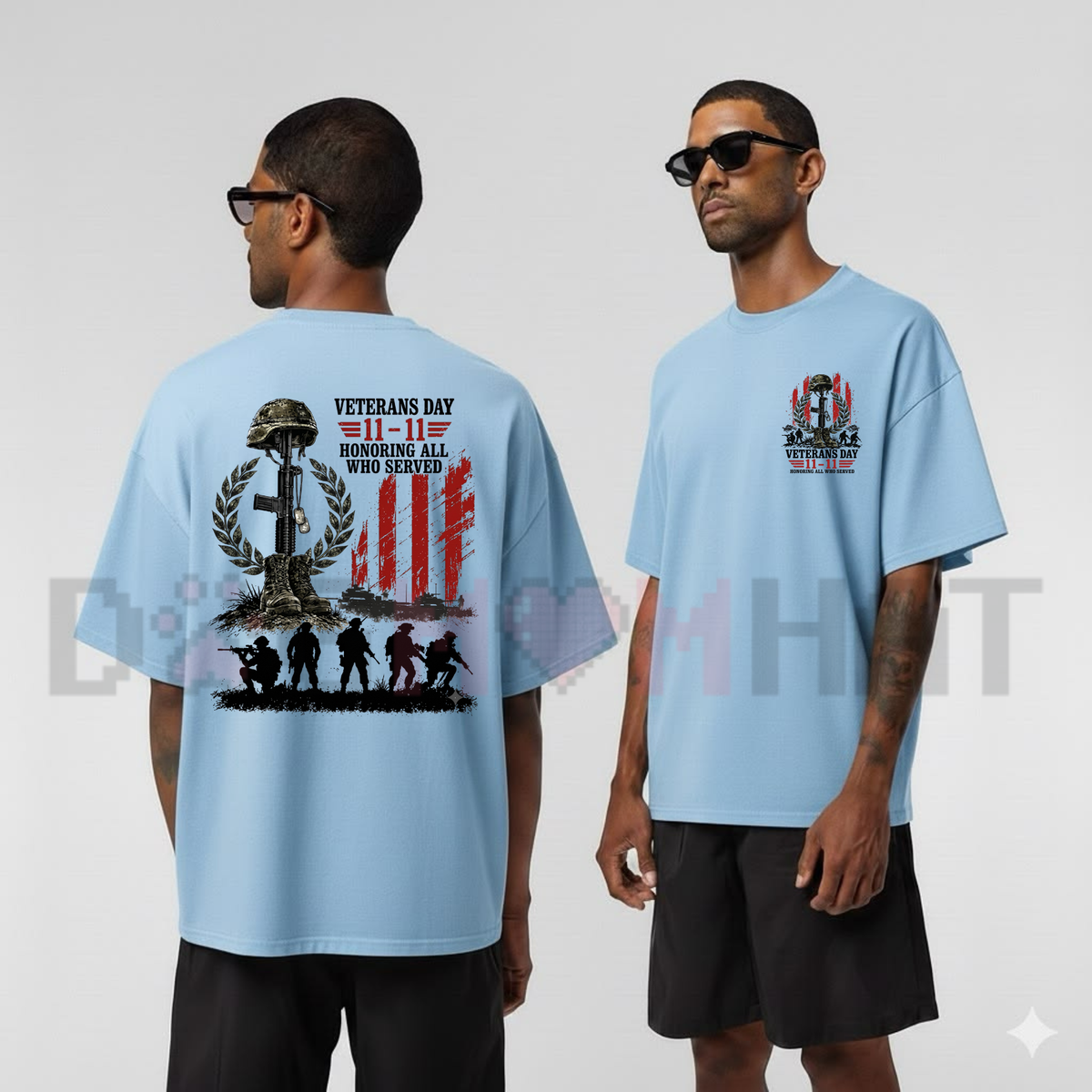 Parke Horizon Tee – Vintage Veterans Day "11-11 Honoring All Who Served" Patriotic Military Graphic T-Shirt