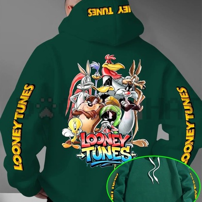 Warner Bros. Men's Looney Tunes Gradient Print Hoodie - Vintage Retro Cartoon Pullover