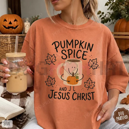 Comfort Colors® Pumpkin Spice & Jesus Christ T-Shirt - Fall Religious Graphic Tee
