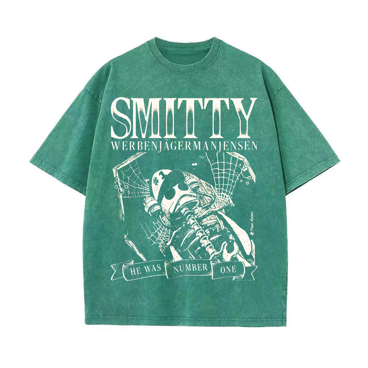 Parke Horizon Tee – Summer Grunge Bone Art "Number One" Washed Black Vintage Graphic T-Shirt