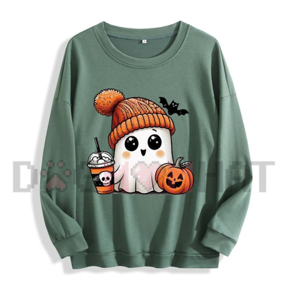 Cute Ghost Iced Coffee Fall Spooky Graphic Sweatshirt