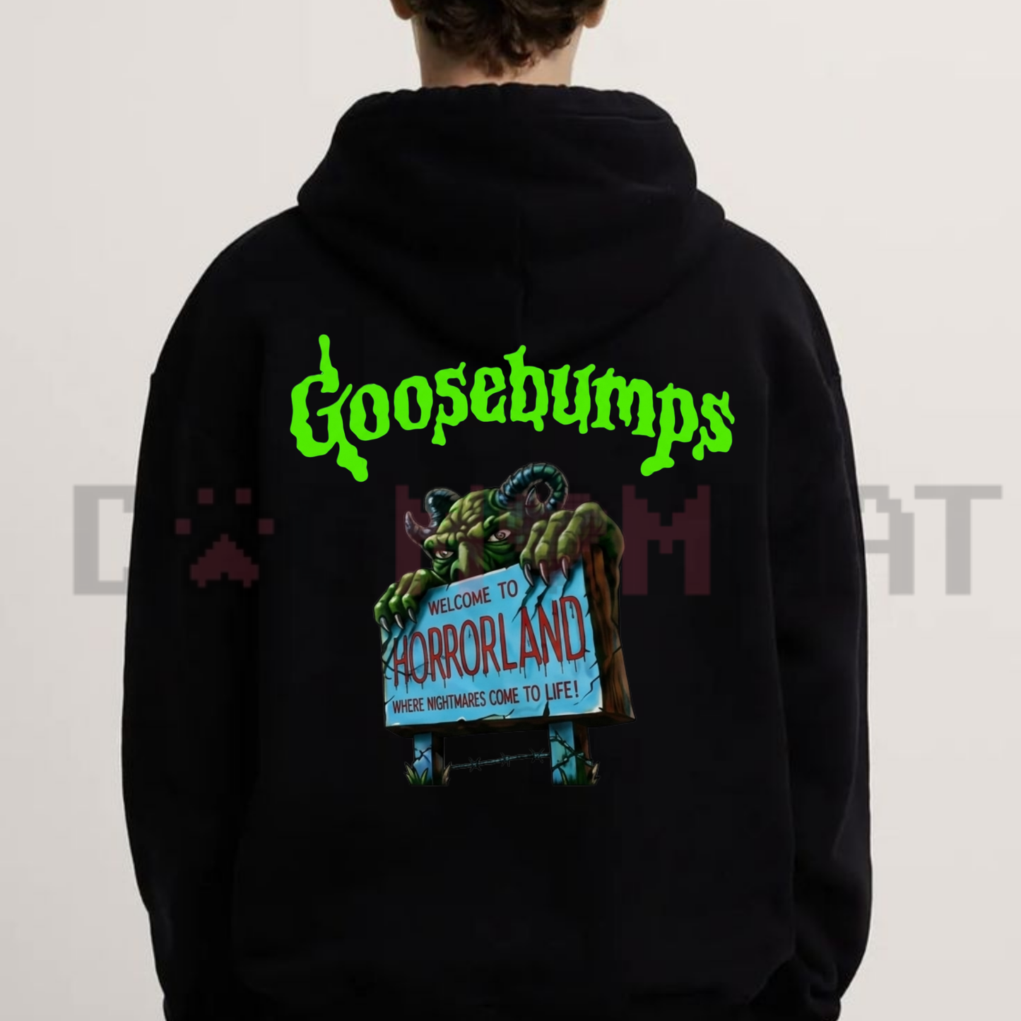 Retro Goosebumps Horrorland Back-Print Hoodie - Gothic Streetwear Spooky Season Pullover