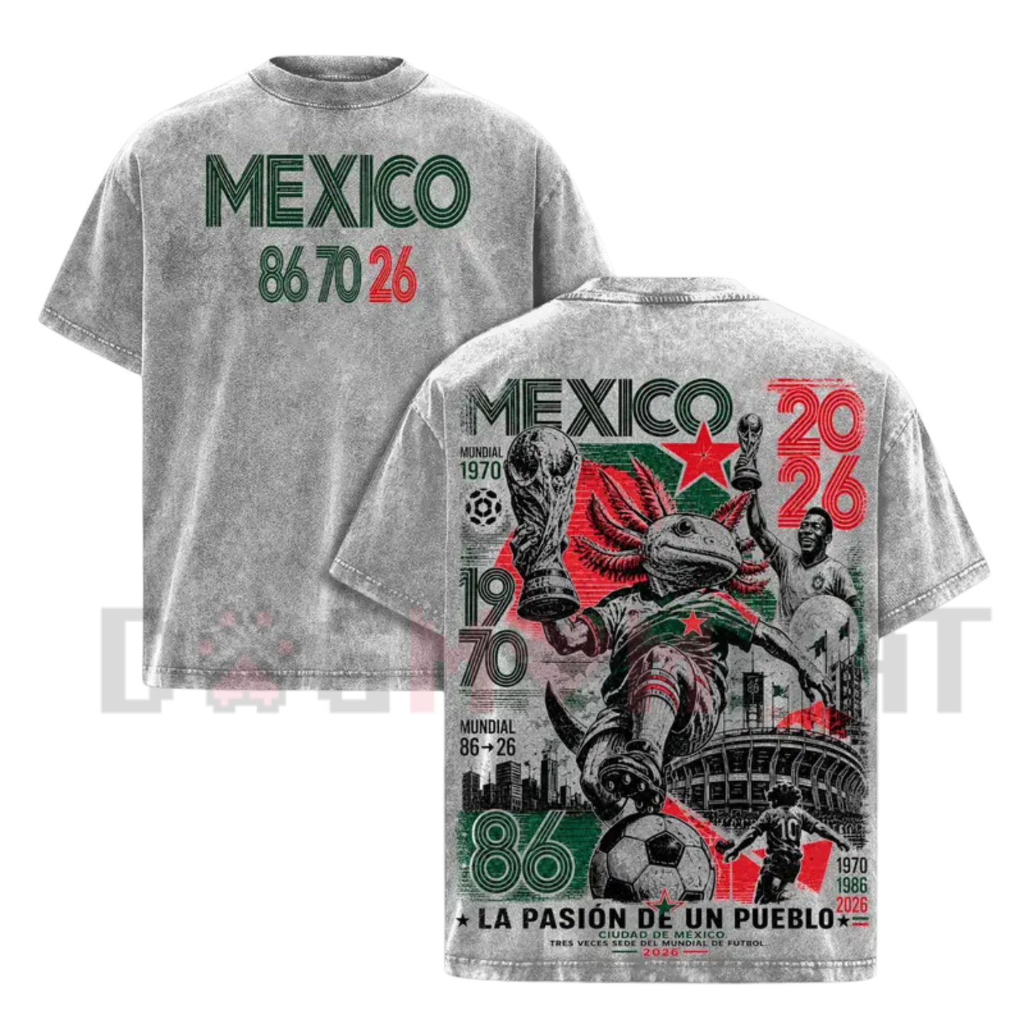 Mexico 86 70 26 United World Football Tour 2026 Vintage Washed T-Shirt - Retro Axolotl Soccer Tee