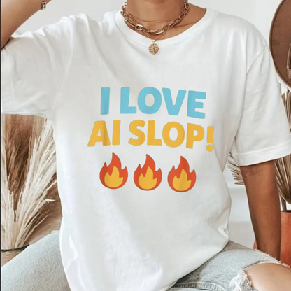 Algorithmic Aesthetics Graphic Tee - I Love AI Slop Funny Tech Satire Pure Cotton Unisex Shirt
