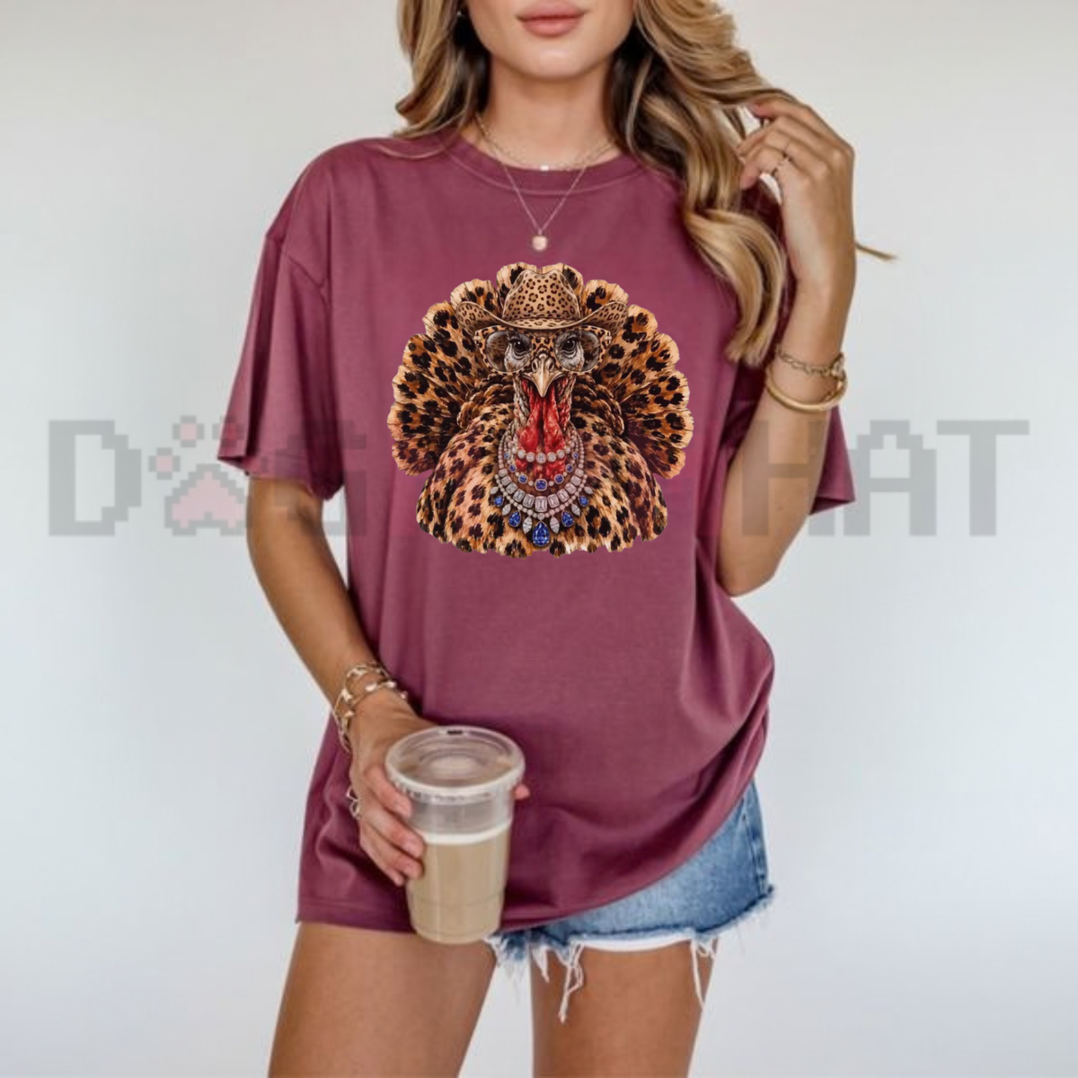 Festive Friction Tee – Rhinestone Leopard Turkey Sparkly Bling Thanksgiving Graphic T-Shirt