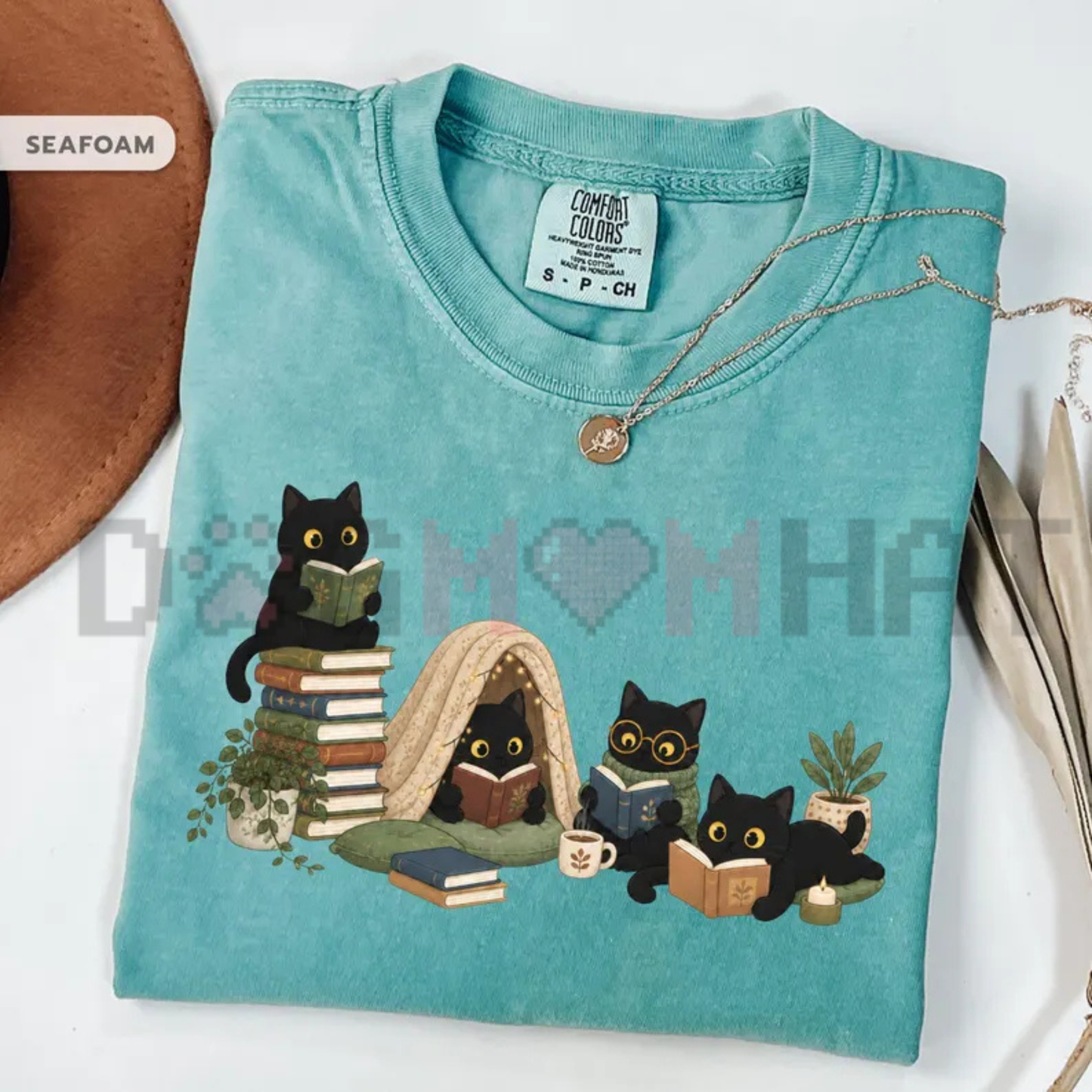 Black Cat Reading Book T-Shirt - Cozy Bookish Reader & Cat Mom Graphic Tee