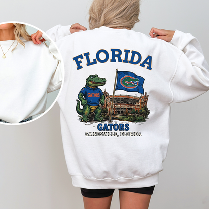 Vintage College Mascot Back Print Black Sweatshirt - Retro University Stadium Graphic Crewneck