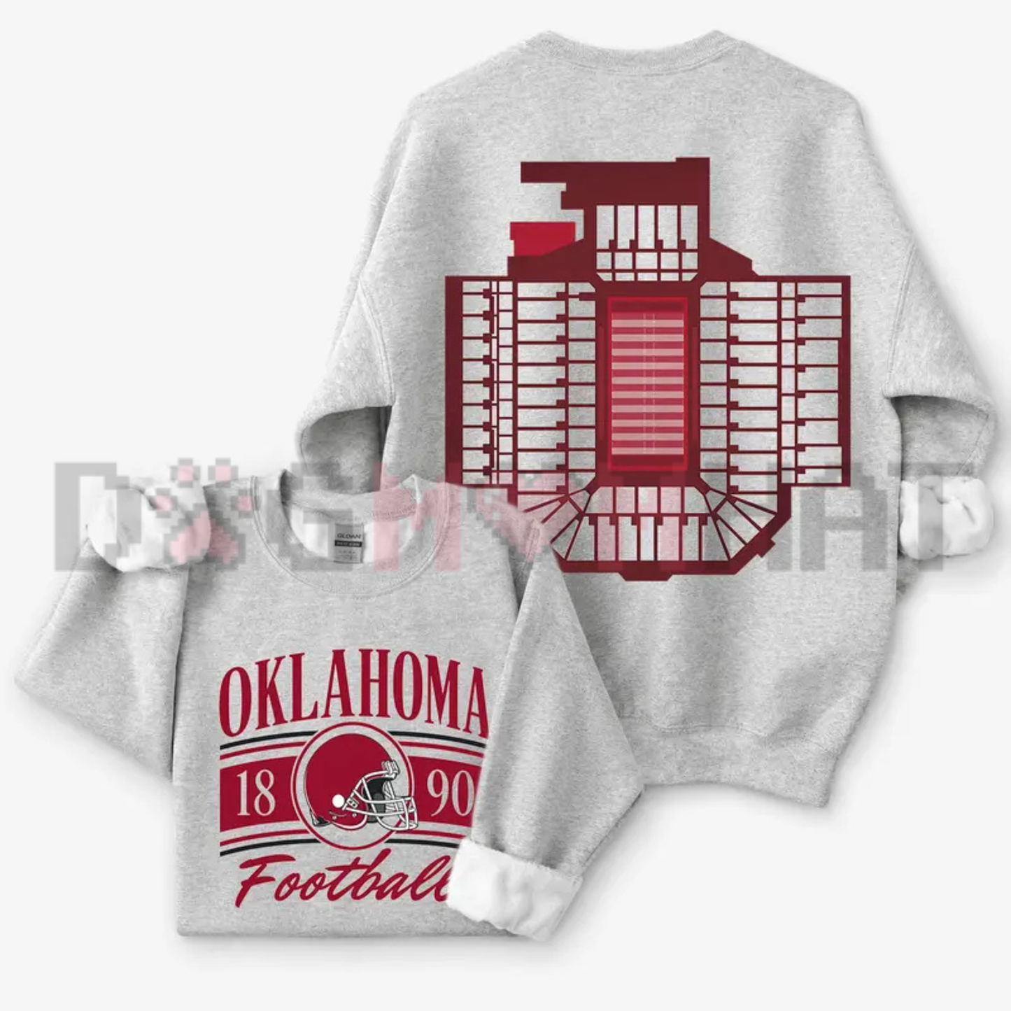 Retro College Stadium Football 2 Sided Graphic Sweatshirt - Vintage Ash Grey Soft Cotton Unisex Game Day Pullover