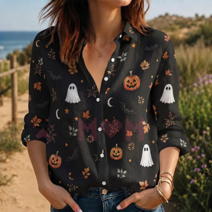 Ghost Pumpkin Autumn Festival Graphic Long-Sleeve Shirt