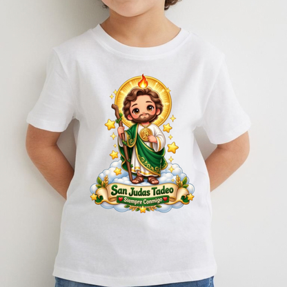 San Judas Tadeo Siempre Conmigo Cute Chibi Cartoon T-Shirt – Kids Graphic Tee