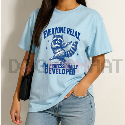Sanity Check Squad Tee – Funny Raccoon Professionally Developed Teacher Shirt