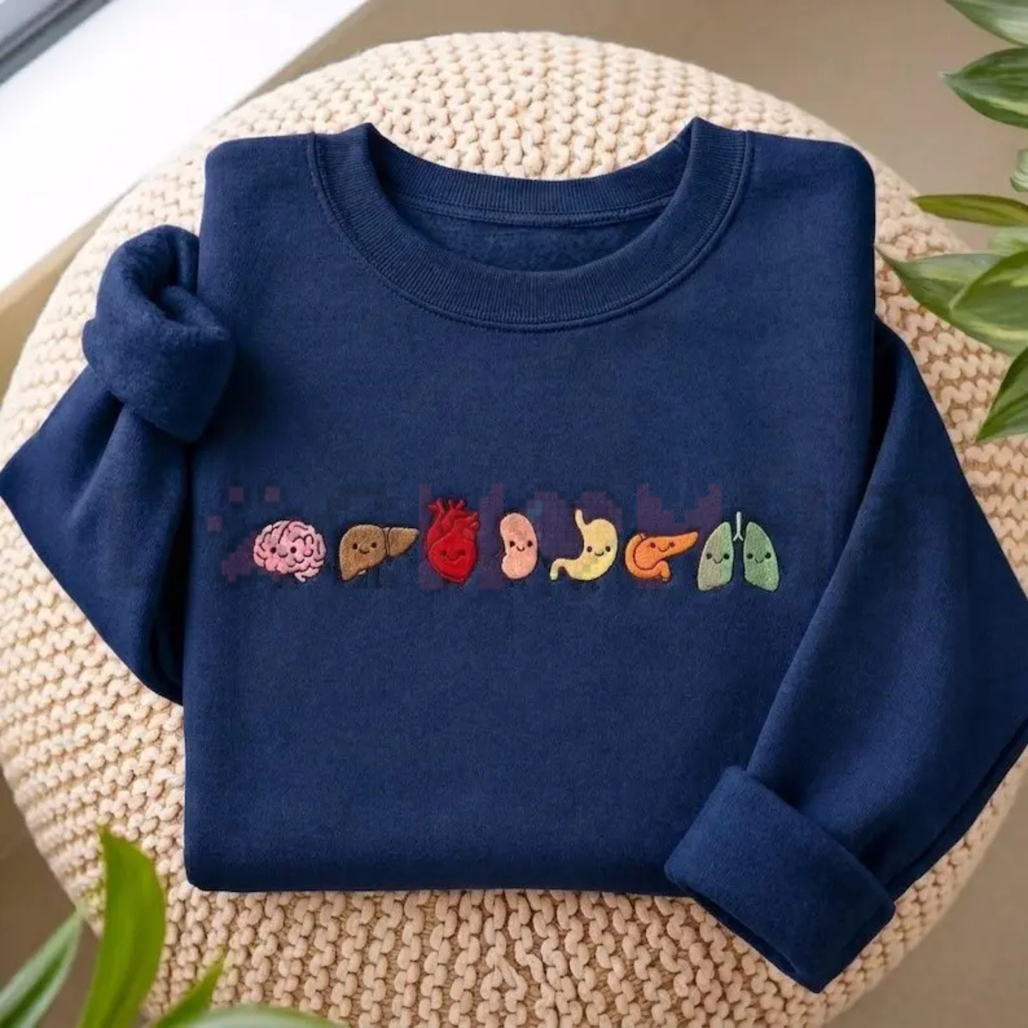 Cute Organ Friends Embroidered Sweatshirt - Minimalist Nurse Anatomy Top
