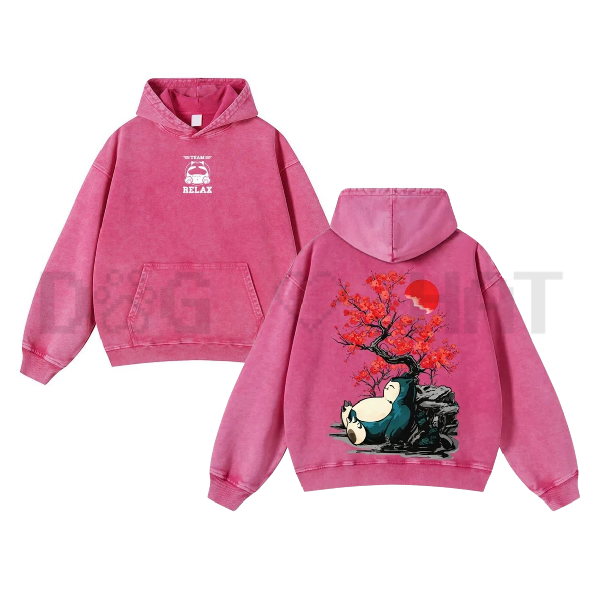 "Japanese Ink Wash Plum Blossom & Reclining Beast" Graphic Hoodie