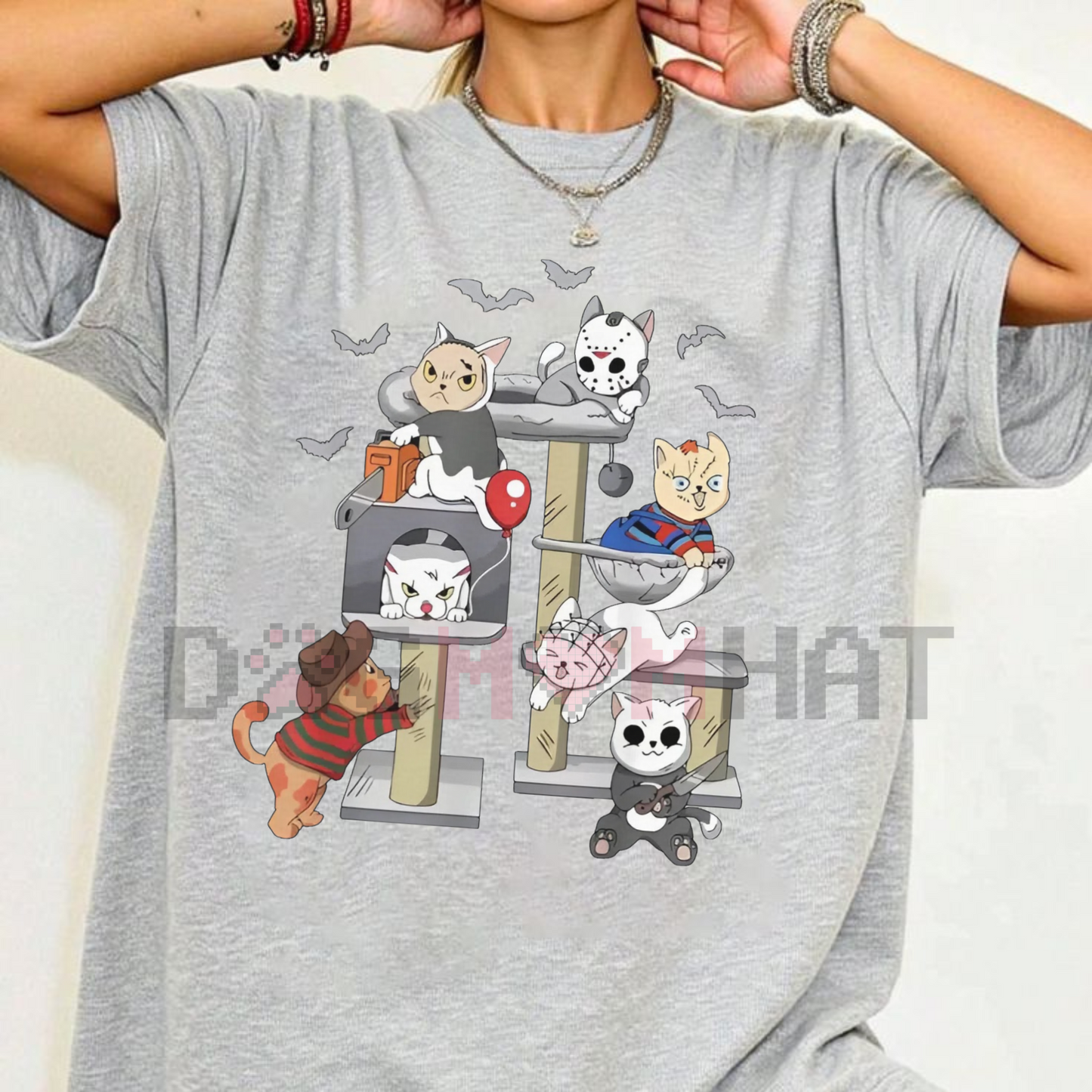 Funny Cat Horror Movies T-Shirt – Cute Halloween Cat Lovers Matching Tee
