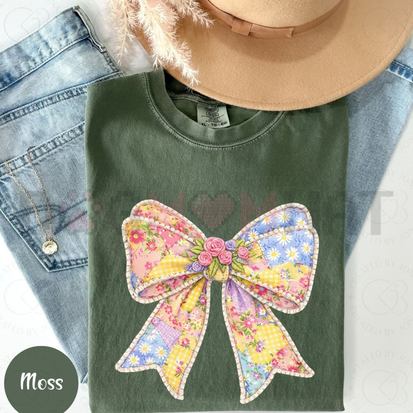 Hand-Painted Quilted Bow T-Shirt