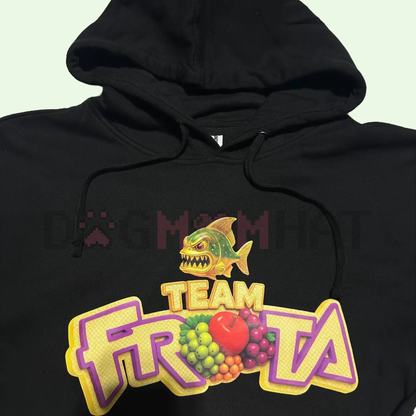 Team Fruta Pullover Hoodie – Black, Spanish Slogan & Fruit Logo Unisex Streetwear