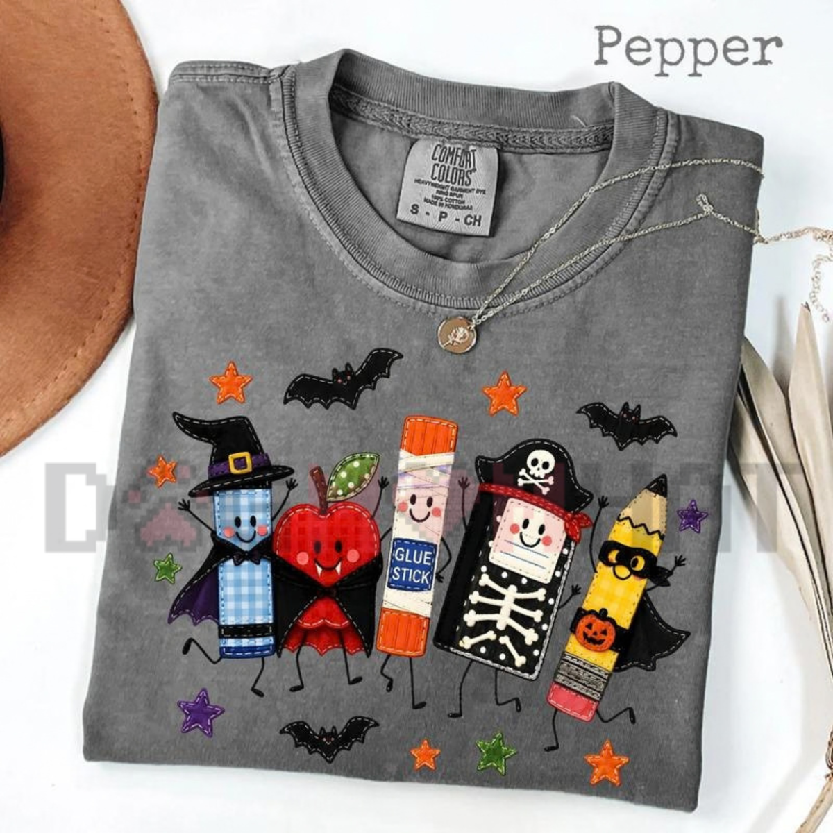 Cute Halloween School Supplies Teacher Graphic T-Shirt