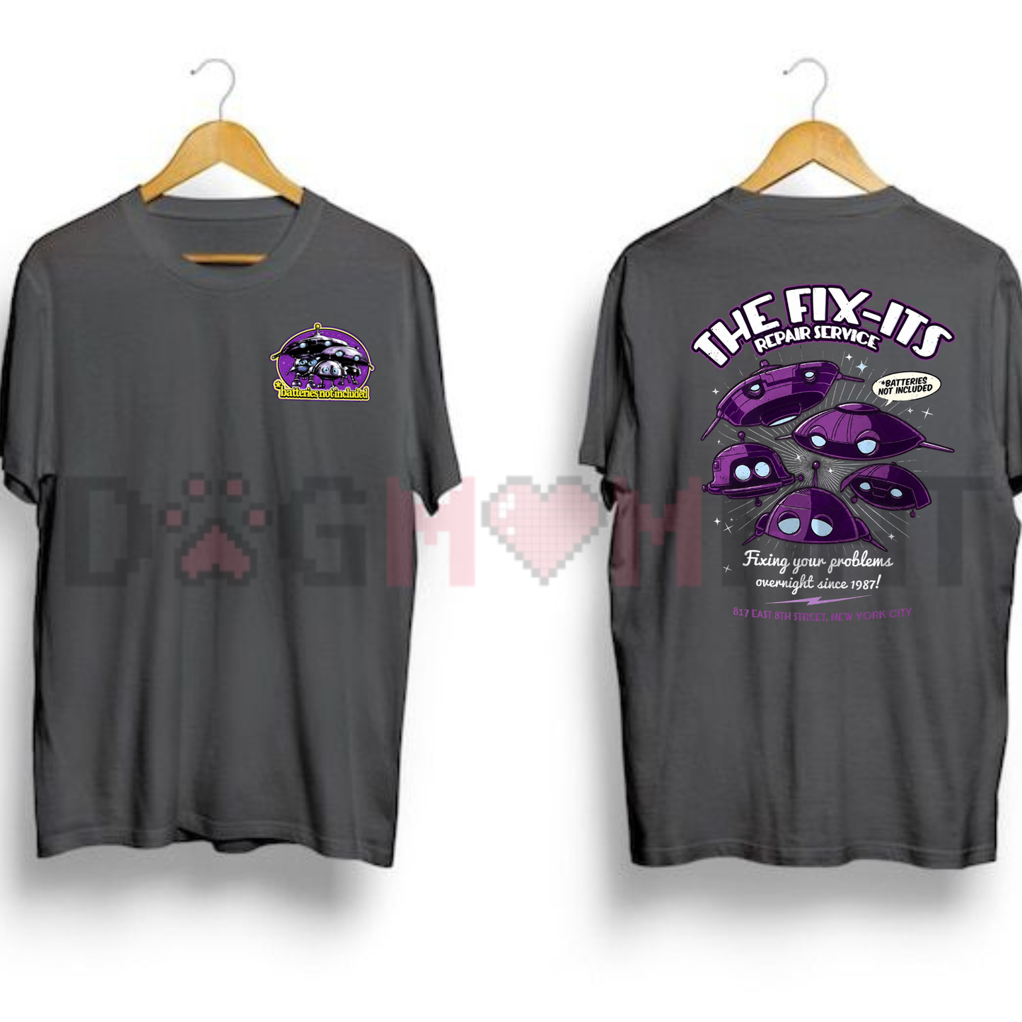 Retro 80s Sci-Fi "Batteries Not Included" T-Shirt - The Fix-Its Repair Service Tee