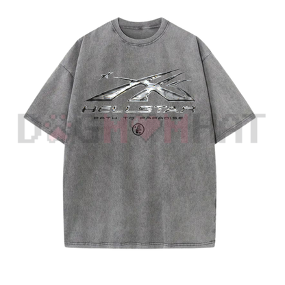 Celestial Flare Mineral Wash Tee - Retro Oversized Heavyweight Cotton Hellstar Graphic Streetwear Shirt