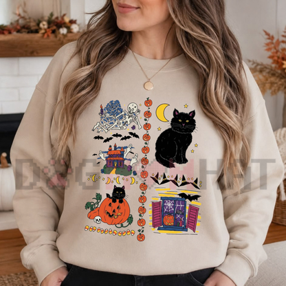 Vintage 90s Halloween Haunted House Fleece Crewneck Sweatshirt
