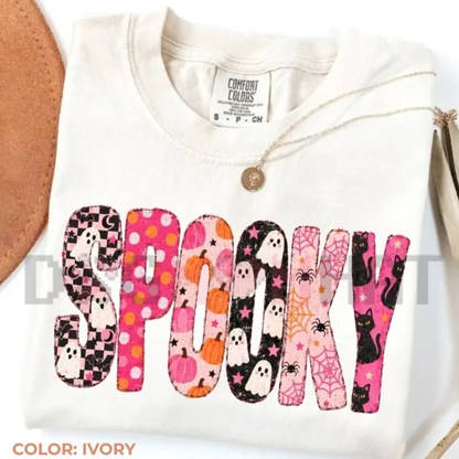 Preppy Spooky Ghost & Pumpkin Polka Dot Graphic T-Shirt