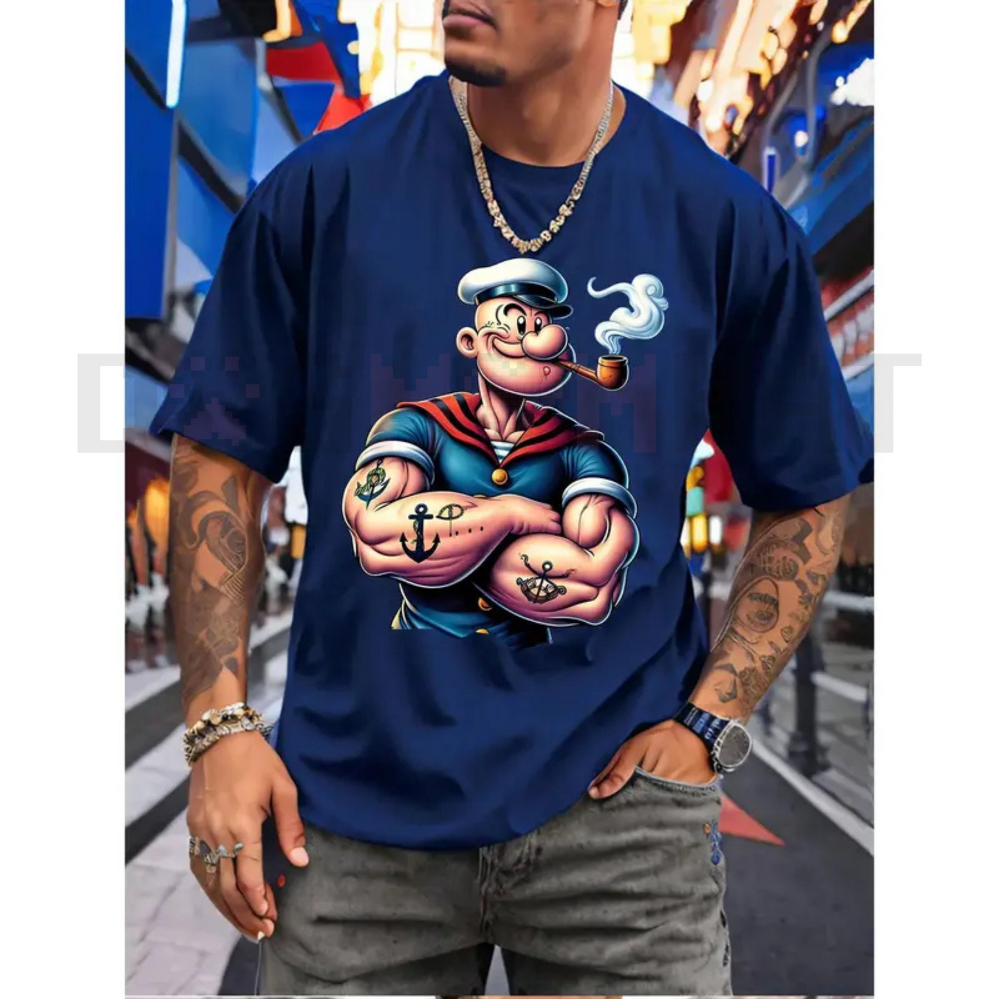 Popeye The Sailor Man Printed T-Shirt – Men's Urban Casual, Unisex Short Sleeve Crew Neck Tee