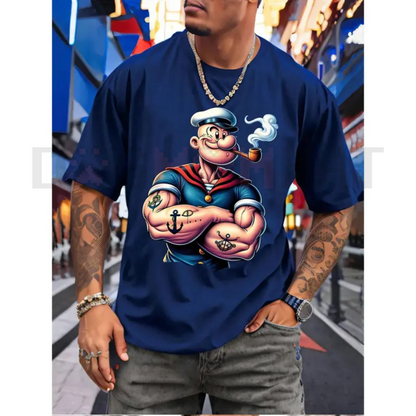 Popeye The Sailor Man Printed T-Shirt – Men's Urban Casual, Unisex Short Sleeve Crew Neck Tee