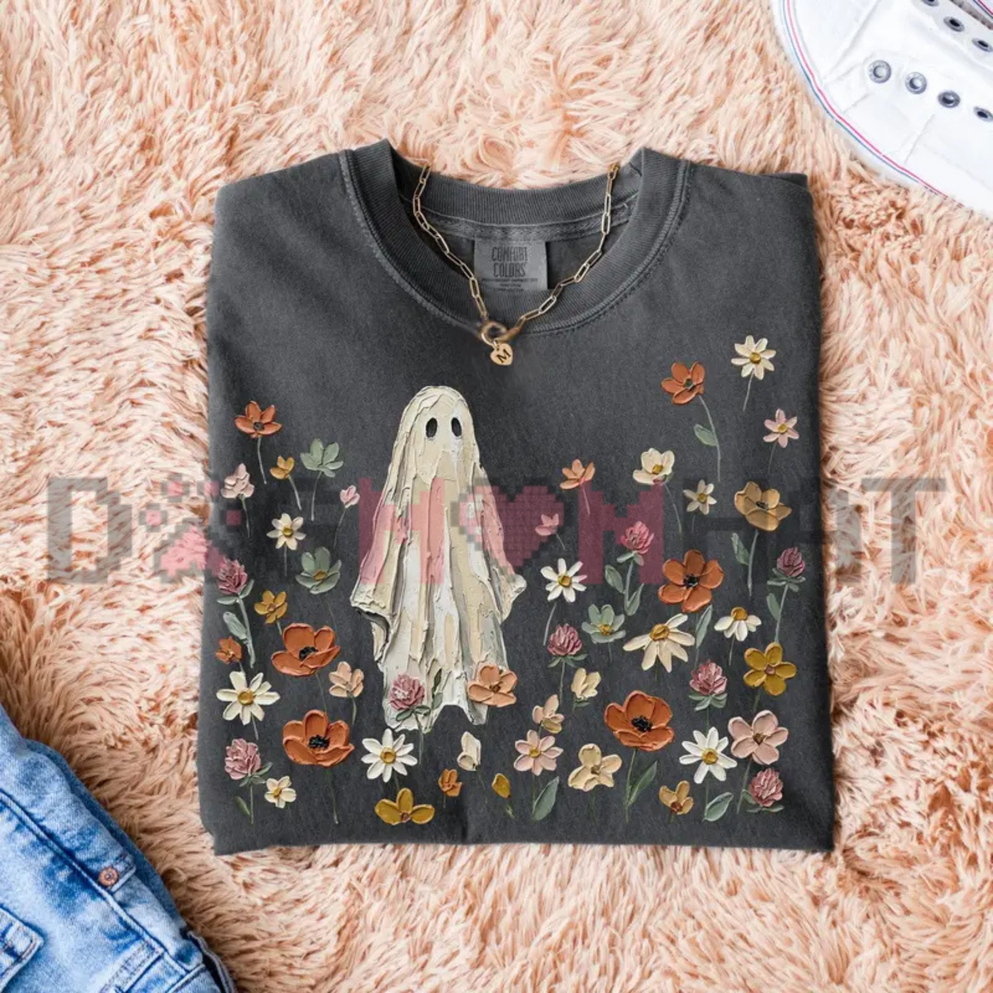 Botanical Boo Aesthetic Comfort Colors Tee - Preppy Wildflower Ghost Floral Halloween Graphic Cotton Shirt