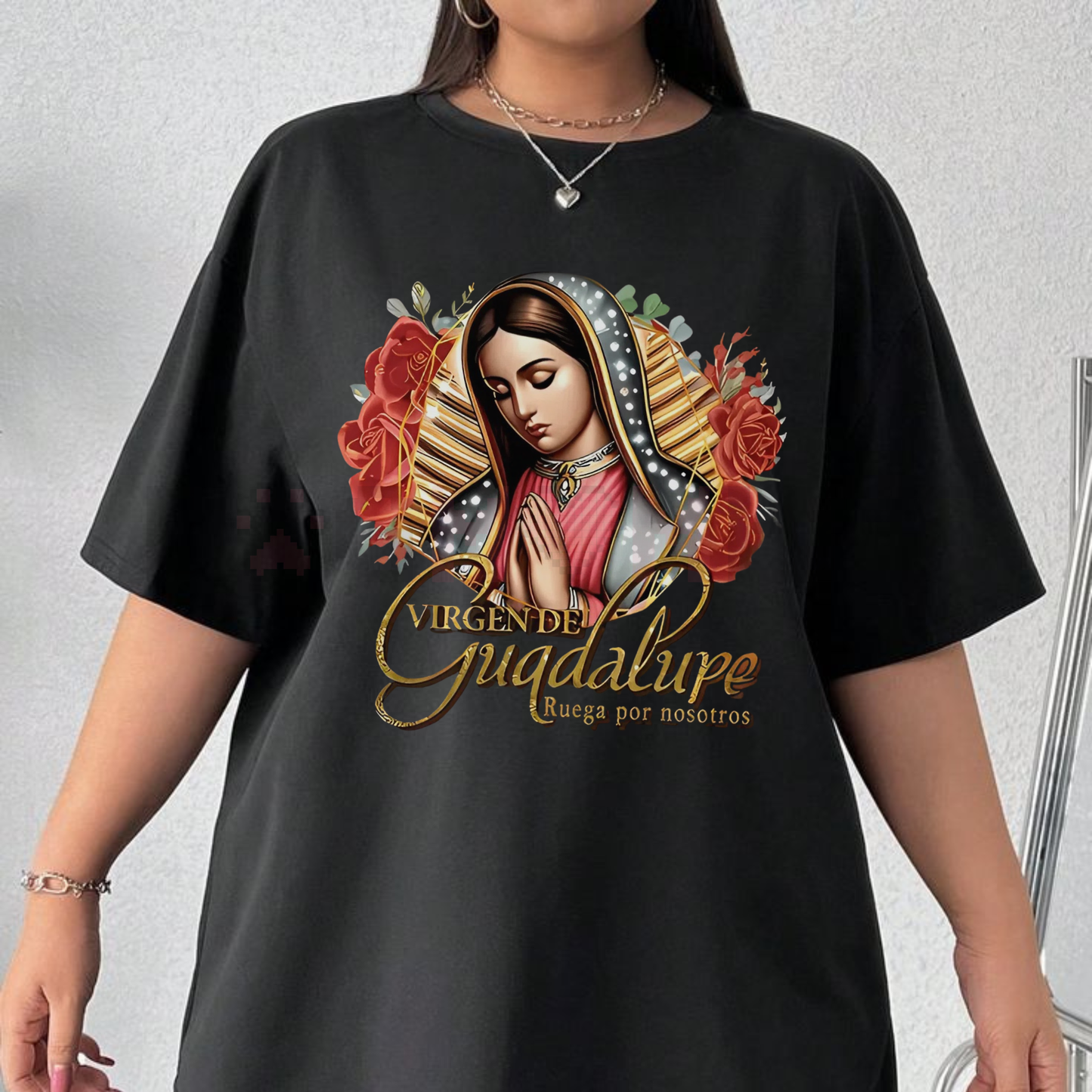 Plus Size Women's Our Lady of Guadalupe T-Shirt – Soft Floral Print Casual Top