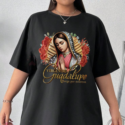 Plus Size Women's Our Lady of Guadalupe T-Shirt – Soft Floral Print Casual Top