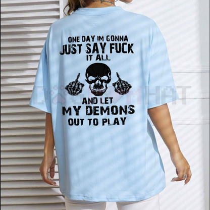 "FUCK IT ALL" Defiant Skeleton T-Shirt – Men's Sarcastic Slogan Tee