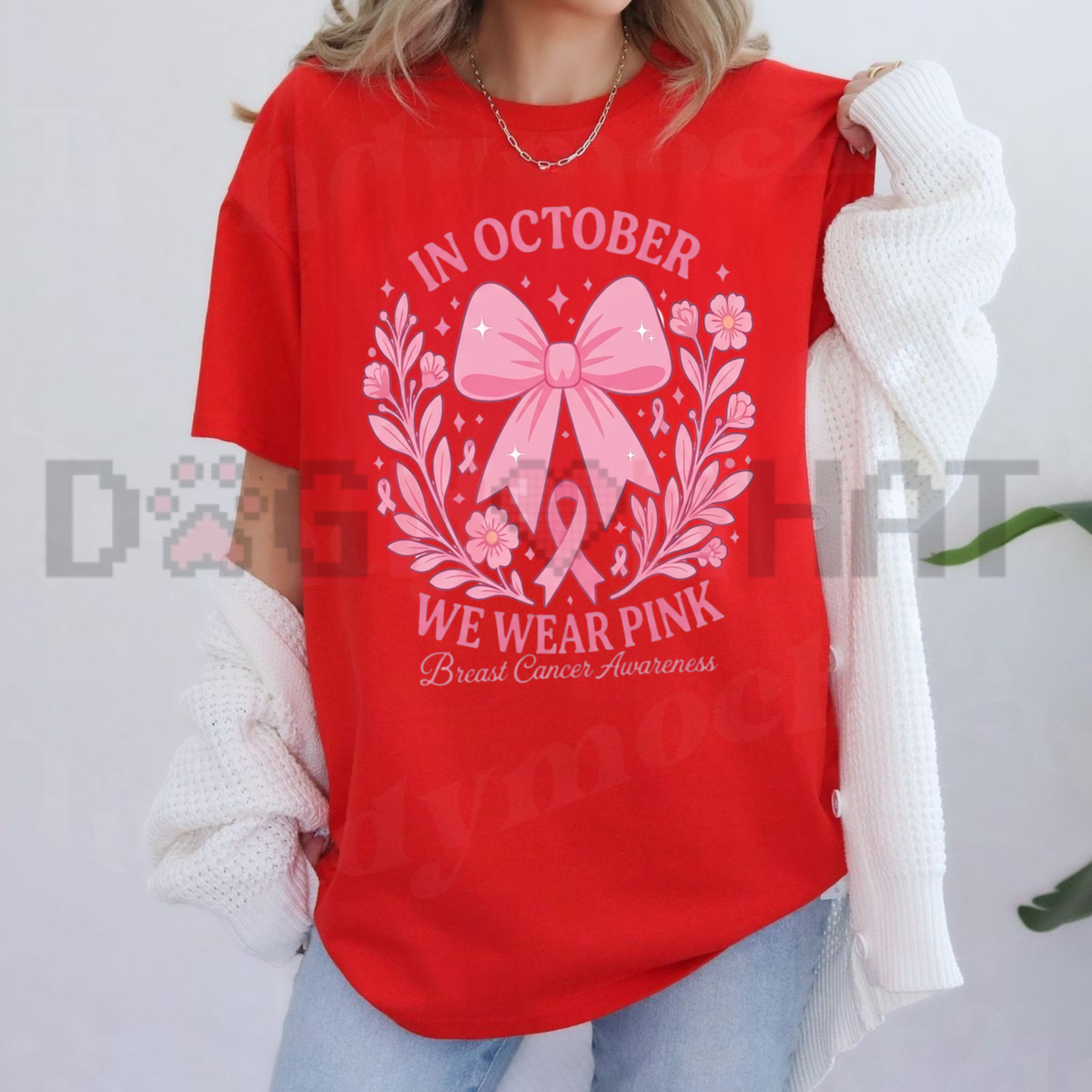 October Pink Breast Cancer Awareness Halloween Ghost Graphic T-Shirt