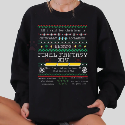 FFXIV Christmas Sweatshirt – "Critically Acclaimed Online RPG" Holiday Crewneck