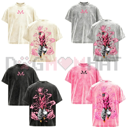 Kid Buu Pink Energy Vintage Washed Graphic Tee - Dragon Ball Z Heavy Cotton Oversized Anime Streetwear Shirt