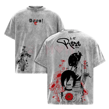 Reze Chainsaw Man T-Shirt – Vintage Washed Oversized Heavy Cotton Tee