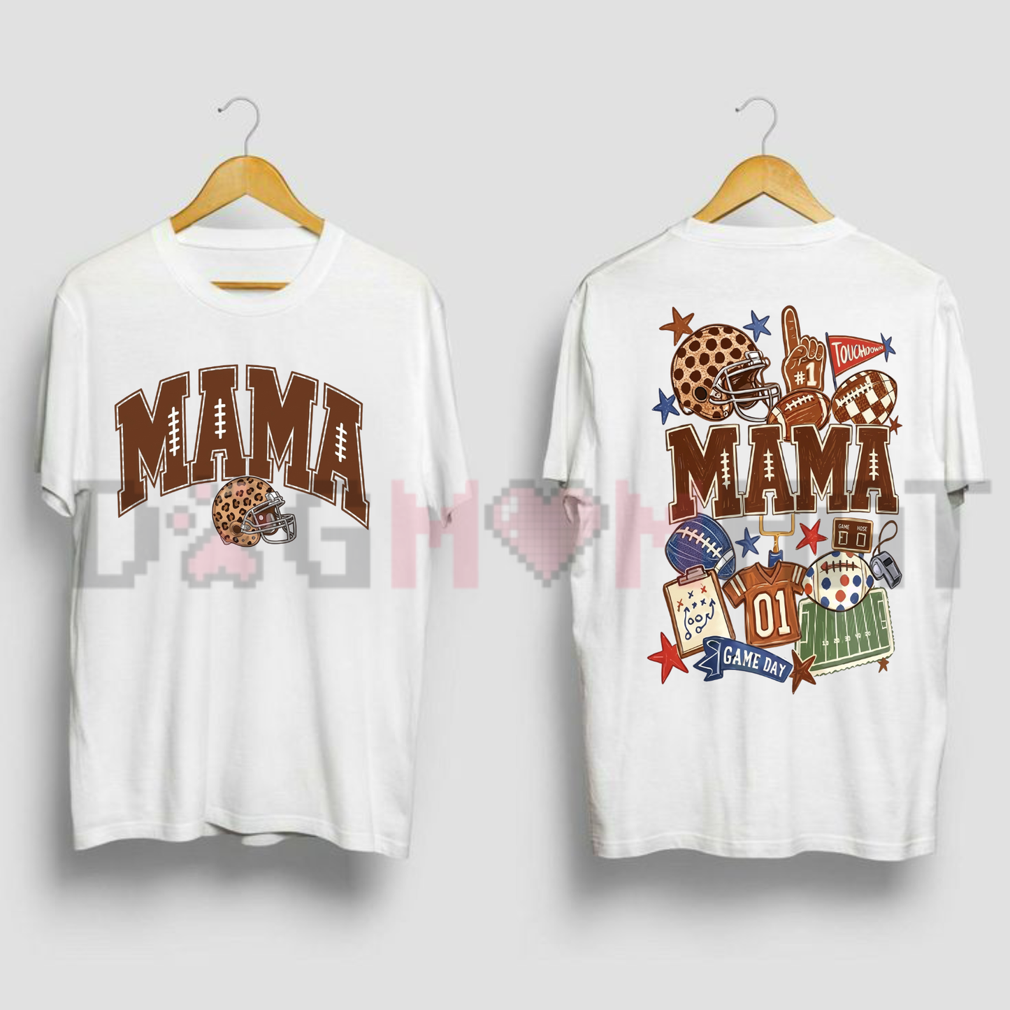 Mama Football Double-Sided T-Shirt - Coquette Bow & Leopard Print Game Day Tee