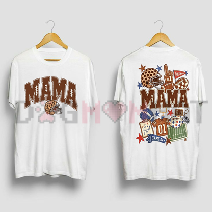Mama Football Double-Sided T-Shirt - Coquette Bow & Leopard Print Game Day Tee