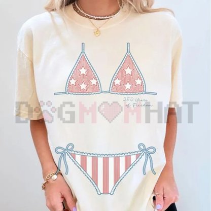 Retro America Preppy Bikini Top 4th of July Shirt