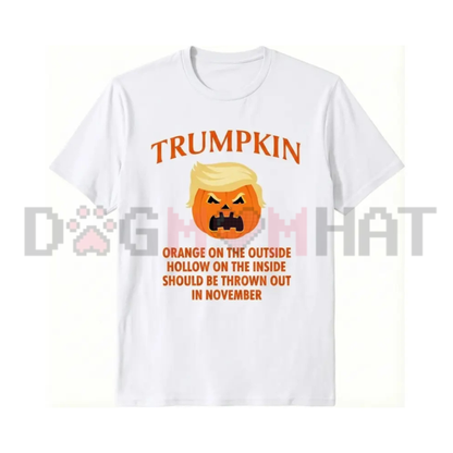 Trumpkin Halloween Sarcastic Graphic Tee - Funny Political Pumpkin Soft Cotton Unisex Fall Humor T-Shirt