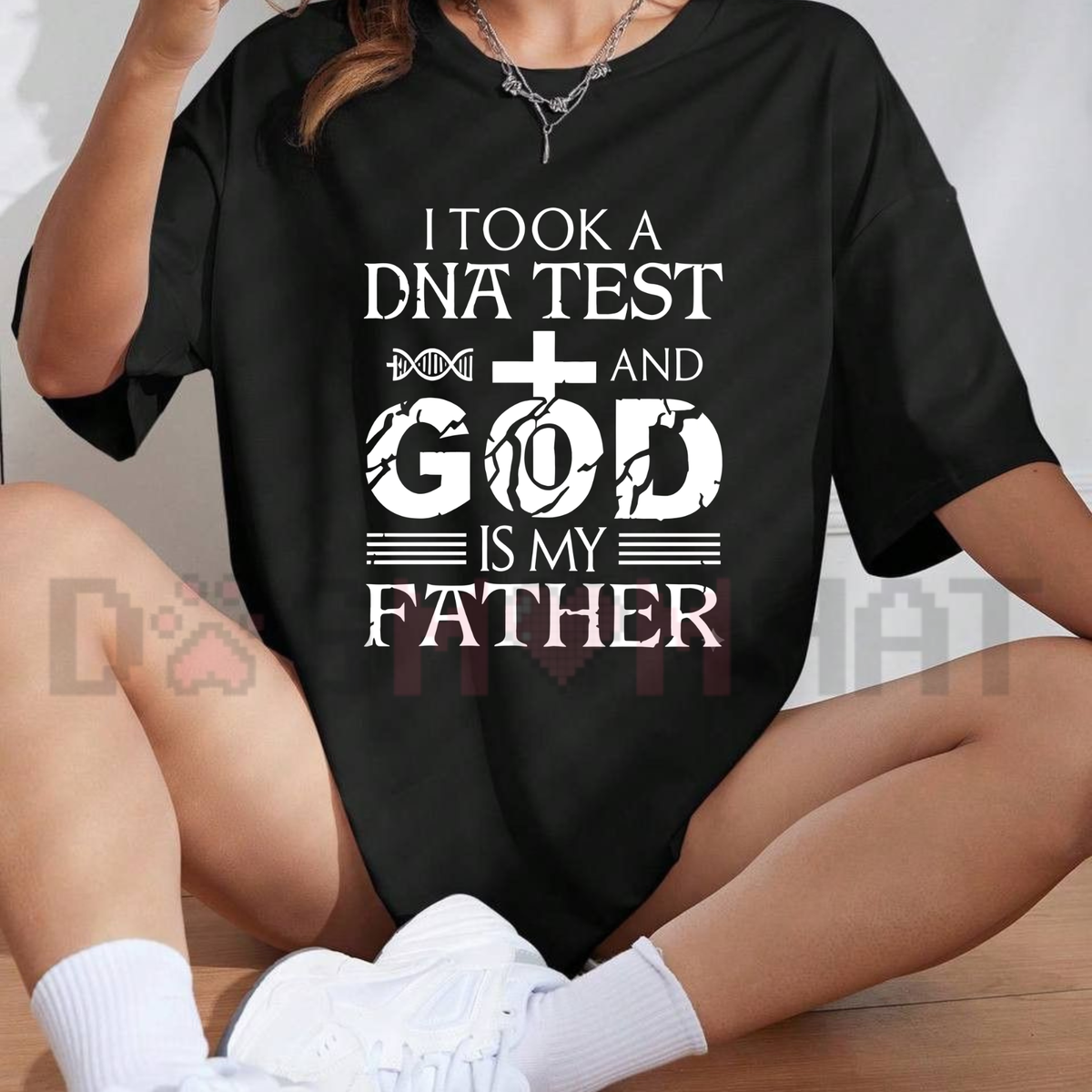 Men's Oversized Cotton Round Neck "God Is My Father" Christian Graphic T-Shirt